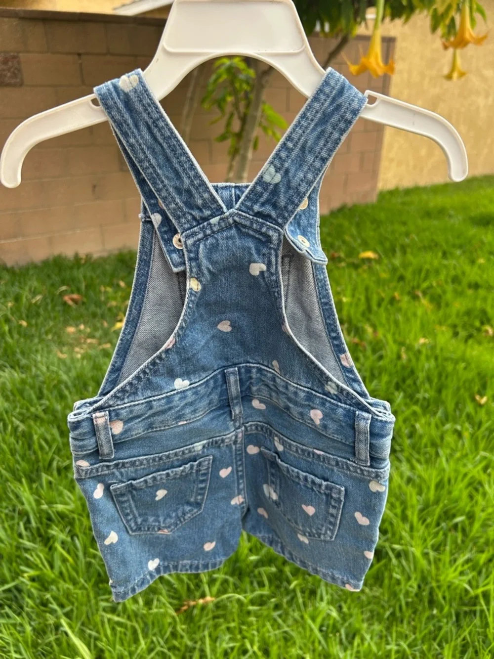 The Children's Place Blue Denim Heart Print Short Overalls